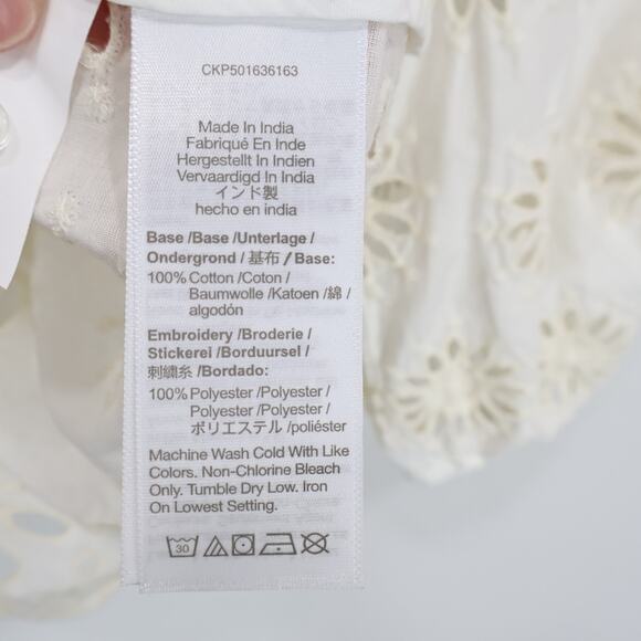 NWT Madewell Embroidered Shirred Puff-Sleeve Top In Floral Eyelet Ivory Medium - Picture 8 of 9